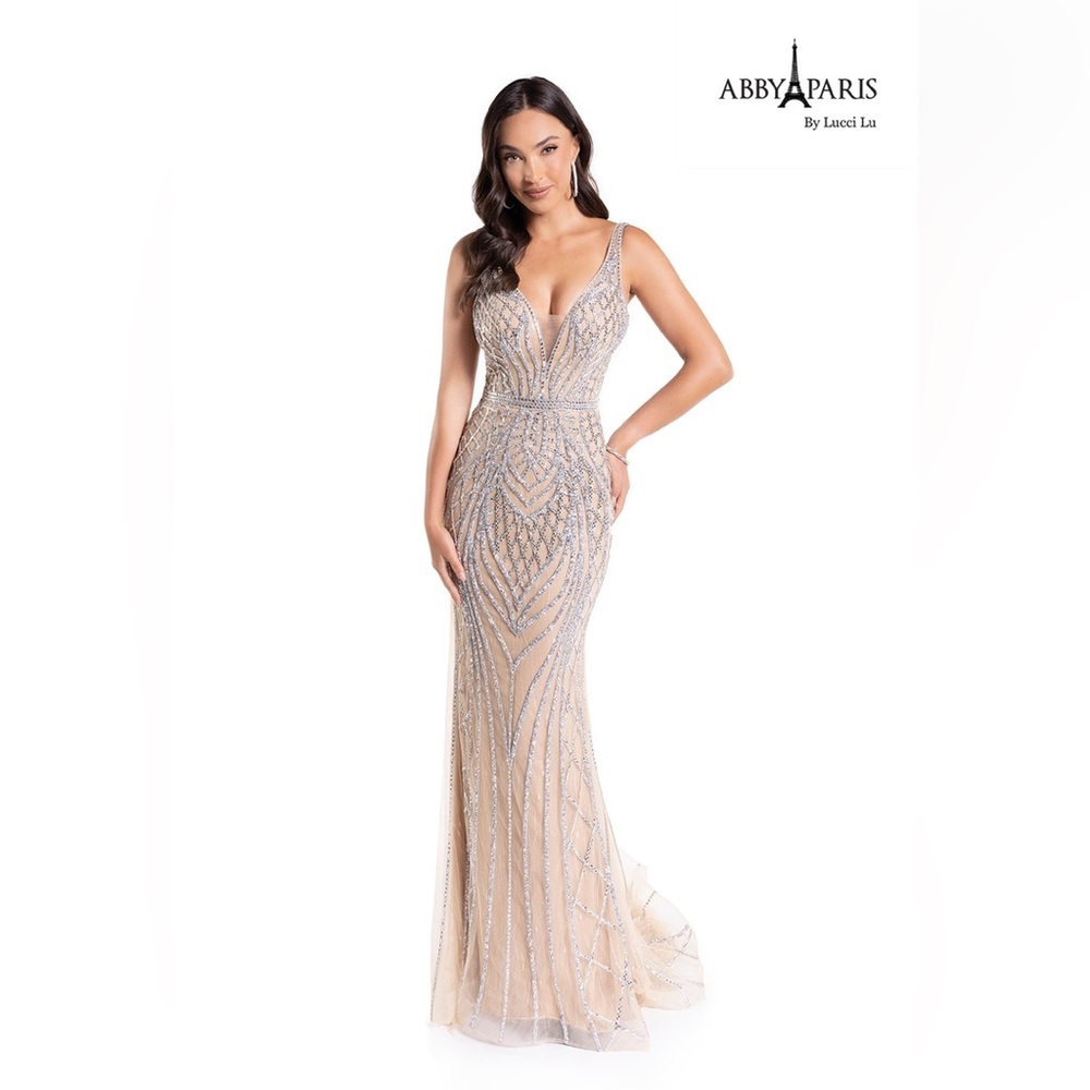 Abby Paris Luxurious Beaded Gown in Silver / gray size 10 - Picture 2 of 9